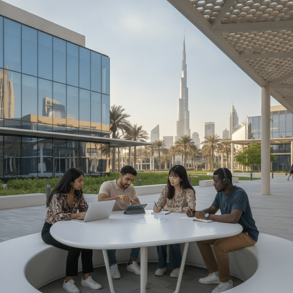 International students on a modern campus exploring affordable Dubai universities for international students in 2026